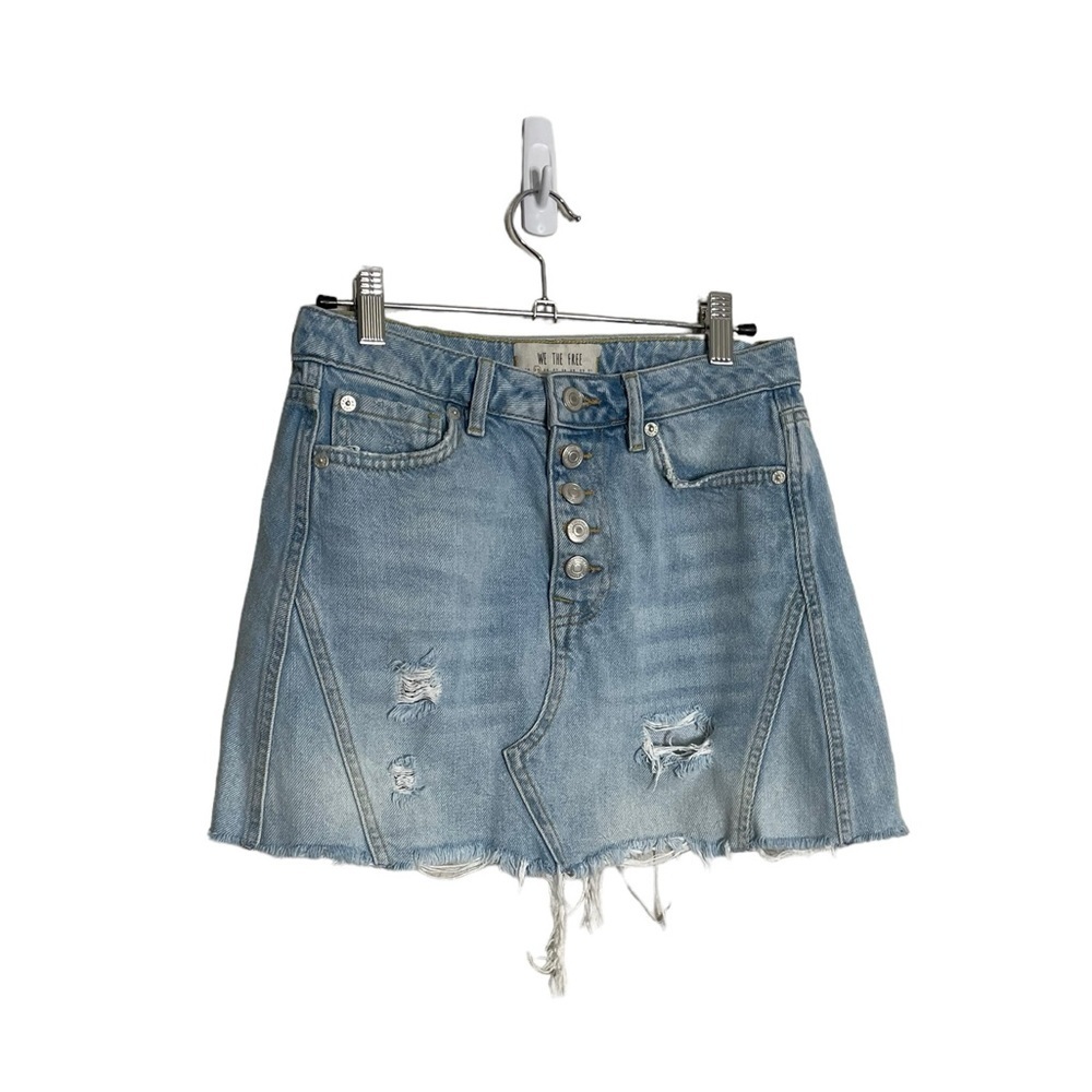 Free People Light Blue Distressed Denim Skirt